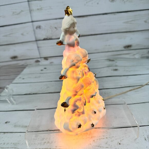 Vintage Light Up Angel Christmas Tree Figurine • Ceramic Gold Accents • Plug-In - Picture 2 of 15
